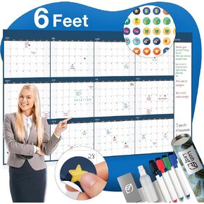 Extra Large Wall Calendar - 48"x74" - Full Year 12-Month Big Whiteboard for Office, Home and School - Giant, Laminated, Dry Erase & Reusable
