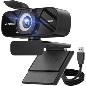 Full HD Webcam with Built-in Microphone and Rotatable Tripod, 1080P Video and Wide Angle Camera, Privacy Cover, for Desktop PC Laptop Computer Sliver