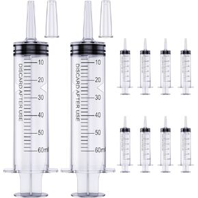 10 Pack 60ml Syringe for Liquid, Liquid Syringe, Plastic Syringes, Syringe with Cap & Catheter Tip -Individual Sealed (No Needle）
