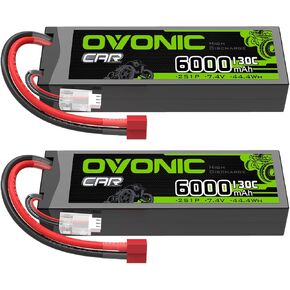 OVONIC 2S LiPo Battery 6000mAh 7.4V 130C RC Battery with Dean-Style T Connector