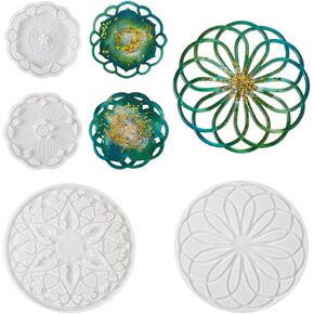 boutigem 4pcs mandala زهرة نمط كوستر السيليكون الكبير راتنج جوفاء كوب حصيرة القالب 3D تصميم الجيود للديكور المنزل DIY صينية epoxy صنع مجموعة