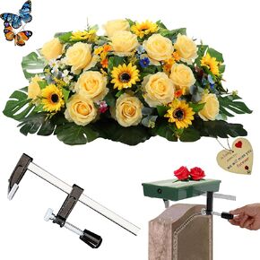 Headstone Flower Saddle - Grave Saddle Flowers for Cemetery Gravestone, Tombstone Saddle Floral for Mother's Day, Memorial Day, Gravesite Decorations Saddle for Grave, Never Be Blown Away