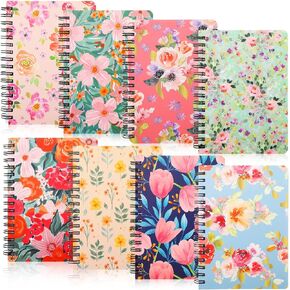 Sherr 8 Pack Spiral Notebook Floral Journal for Women A6 4 x 6 Inch Small Notebooks for Work 80 Sheets 160 Pages Flower Hardcover Pocket Journal pocketbook Ruled for Office College Supplies