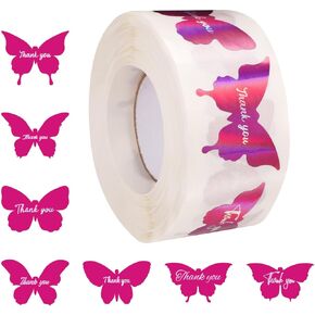 600pcs الفراشة ذات الألوان الصلبة الشكر ، 7 تصاميم ملصقات لاصقة قوس قزح لأختام المغلف العلامات