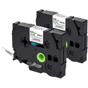 2 Pack HSE-221 HSE221 Heat Merink Tube Tube Tape متوافق مع Brother Ptouch HS-221 HS221 8.8 مم أسود على اللون الأبيض لـ PT-E300 PT-E500 PT-D210 PT-D400 PT-D450 PT-E550W PT-P750WVP (0.34 "X 4.92 ')