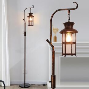 Vintage Dimmable Floor Lamp,Classical Lanterns Standing Lamp, Rustic Farmhouse Floor Lamp with Red Copper Finish, for Living Room Bedroom,Bar,Basement