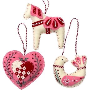 2024 Three Scandinavian Felt Ornaments Kit Hand Embroidery Christmas Ornaments Kit with DIY Material Package for Beginners Adults, 2025 Christmas 3D Novice Embroidery Needlepoint Starter Kit (A)