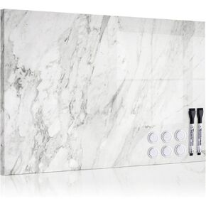 Magnetic Dry Erase Board - 16'' x 12'' Decorative White Marble Board for Wall - Small Magnet Display