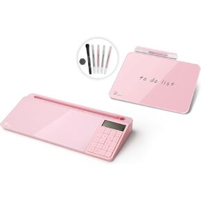 Pink Desktop White Board Glass with Calculator＆ Small Desktop Dry-Erase Pad Glass whiteboard