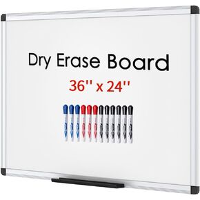 VIZ-PRO Magnetic Dry Erase Board 36 X 24 Inches, Silver Aluminium Frame, with 12-Count Markers