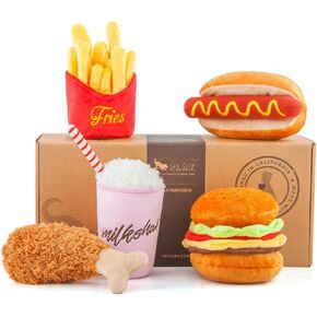 P.L.A.Y. Classic American Food Plush Toys for Dogs - Hot Dogs, Fried Chicken, French Fries, Milkshakes and More
