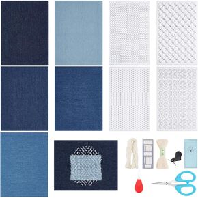 ORIGACH Sashiko Kit for Beginners Adults, DIY Sashiko Mending Patchwork Kit with Instructions and Sticky Water Soluble Sashiko Stabilizer Easy Sashiko Embroidery Kit for Mending Fabrics