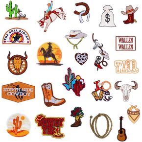 24Pcs Western Iron on Patches for Hats Brown Cowboy Patches for Clothing Jacket Jeans Pants Dress
