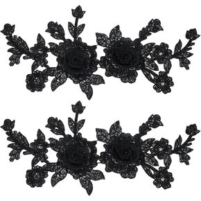 2 Pcs Black Embroidered Floral Appliques Embroidered Iron on Patch Rose Sew on Patches for Jeans Sweater Hats Shoes Bags DIY Sewing Crafts