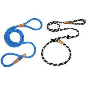 lynxking Dog Leash 1/2in x 6ft Slip Lead Blue and 1/2in x 6ft Slip Lead Reflective Black, 2 Pack