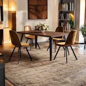 Homy Casa 5-Piece Conference Table Set with Swivel Office Chairs, Mid-Century Modern Meeting Table & Upholstered Seats, Collaborative Workstation for Office, Studio, or Small Team Spaces, Brown