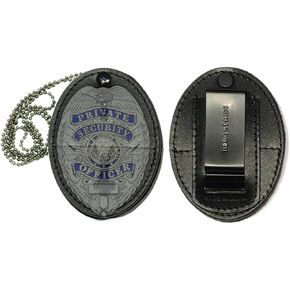 Hero's Pride Universal Oval Badge Holder, Standard Issue Leather Shield Case, Spring Clip and Neck Chain, Hook Fastener, 2-5/8" x 3-5/8" (Badge Not Included)