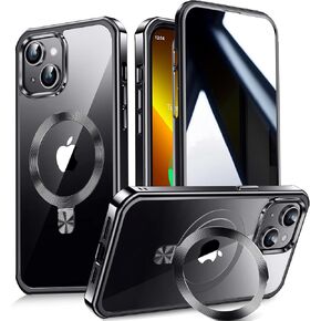 [CD Metal Ring Stand + Built-in Privacy Screen Protector] Magnetic Case for iPhone 16 Pro Max 6.9" [Soft Bumper Full Signal] [Compatible with MagSafe] 9H Glass Full Body Shockproof Clear Case, Black