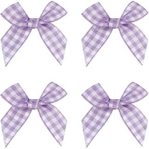 50pcs Mini Gingham Ribbon Bows Flower Flowers Ribbon Plaid Ribbon Bow Plaid Diy Craft للخياطة ، والسردة ، وحفل الزفاف ، والهدية (الوردي والأبيض)