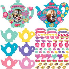 يقول 24 مجموعة من الإطار عيد الأم Craft DIY عيد الأم وعاء الشاي إطار صورة حرفة صنع إطار الصورة الخاص بك إطار الشاي الحافلة الحرف لحفل هدية عيد الأم النشاط المنزلي
