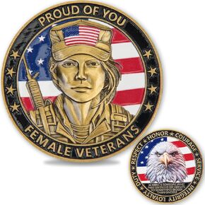 Female Veteran Challenge Coin with Clear Protective Case - Patriotic Design, Inspirational Message, Metal Finish, for Veterans and Military Personnel