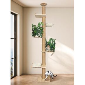 Cat شجرة الأرض إلى برج القطط البرج ajustable ارتفاع 97.1-124.4 بوصة و 4.5 بوصة سميكة البرج الكبير شجرة القط للقطط الداخلية الحديثة