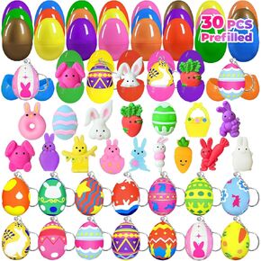 30pcs prected eggs Easter Eggs مع 16 Mochi Squishy Tooes و 14 Squishies البطيئة الصاعدة ، وبيض عيد الفصح محشوة بيض البلاستيك لصالح سلة عيد الفصح.