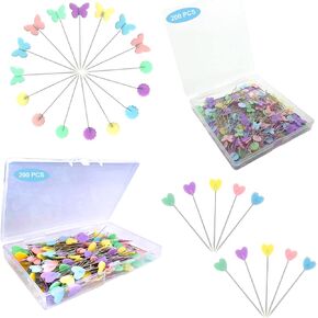 200pcs دبابيس الخياطة مع فراشة وزهرة+200pcs دبابيس الخياطة مع قلب الخوخ
