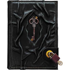 Antique Key Handmade Leather Journal with Lock 100% Genuine Leather Diary Acid-Free Chamois Paper 384 Pages, 9 x 6.7 inches Antique Padlock Journal for Writing Diary With Lock