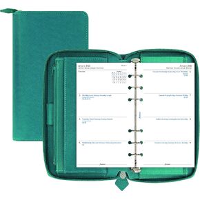 Filofax Saffiano Zip Organizer, Personal Compact Size, Aquamarine - Cross-Grain, Leather-Look, Six Rings, Week-to-View Calendar Diary, Multilingual, 2025 (C022536-25)