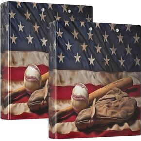 American Flag Baseball 3 Ring Binder 1.5 بوصة مستديرة ، يحمل 200 ورقة ، موثق متعدد الاستخدامات مع 3 جيوب داخل Office Home ، 1 حزمة