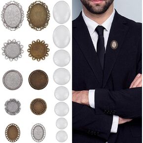 Sunnyclue 1 Box 10pcs Brooch Making Kits Wedding Boutonniere Memoral Oval Half Round Glass Cabochon Brooch Blank Blanks Blanks Vintage Brooch Dins for Jewelry Making Diy Craft Homps Supplies Supplies