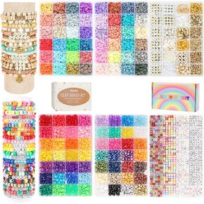 Pizooro Clay Beads Pony Beads 6 Boxes Bracelet Making Kit, 13000pcs Bracelet Beads for Jewelry Making, Round Square Letter Beads and Charms, Friendship Bracelets Holiday Gifts for Girls Adults
