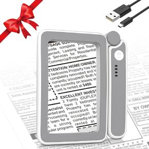 MoKo Magnifying Glass for Reading, Rechargeable 4X Full Page Book Magnifier, Magnifying Glass with Light 3 Modes, Folding Handheld Reading Magnifiers for Seniors Elderly Low Visions,Black