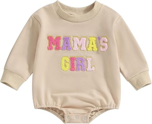 Multitrust Toddler Baby Girl Clothes Embroidery Mama's Girl Sweatshirt Romper Oversized Bodysuit Onesie Baby Girls Outfit in Kuwait