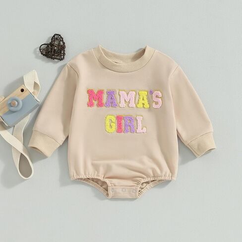 Multitrust Toddler Baby Girl Clothes Embroidery Mama's Girl Sweatshirt Romper Oversized Bodysuit Onesie Baby Girls Outfit in Kuwait