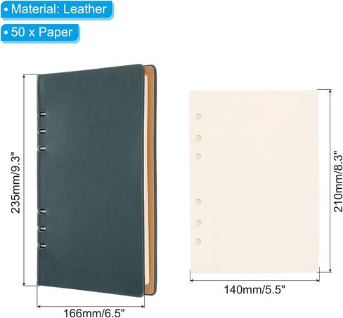 PATIKIL 6 Ring Binder Cover, A5 Leather Notebook Binder Mini Refillable Loose Leaf Personal Planner with 80 Sheets Paper, Black in Saudi Arabia