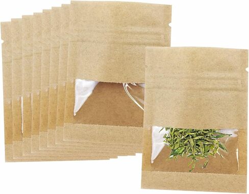 100 Packclear Window Packtight محكمة الإغلاق ورقة كرافت بني لضغط الغذاء قفل قفل صغير صغير من الأكياس المصنوعة من الختم القابلة للاسترداد سستة القهوة تعبئة القهوة الأكياس للأعمال التجارية الصغيرة 2.75x3.5 " in Kuwait