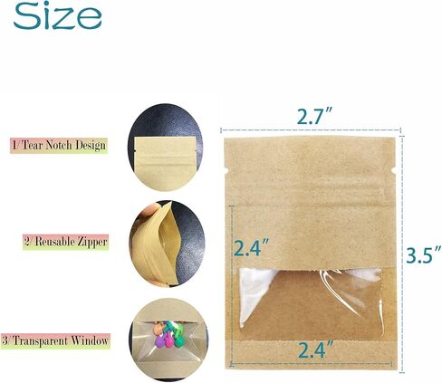 100 Packclear Window Packtight محكمة الإغلاق ورقة كرافت بني لضغط الغذاء قفل قفل صغير صغير من الأكياس المصنوعة من الختم القابلة للاسترداد سستة القهوة تعبئة القهوة الأكياس للأعمال التجارية الصغيرة 2.75x3.5 " in Kuwait
