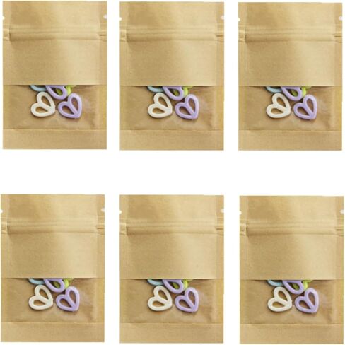 100 Packclear Window Packtight محكمة الإغلاق ورقة كرافت بني لضغط الغذاء قفل قفل صغير صغير من الأكياس المصنوعة من الختم القابلة للاسترداد سستة القهوة تعبئة القهوة الأكياس للأعمال التجارية الصغيرة 2.75x3.5 " in Kuwait