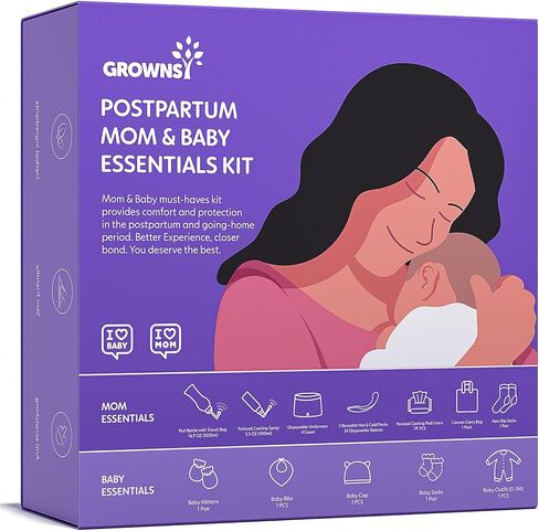 GROWNSY Postpartum Essentials Recovery Kit for Women After Birth, Postpartum Kit for Labor Delivery, Self-Absorbent Postpartum Disposable Underwear, Peri Bottle, Perineal Spray, Post Partum Ice Packs in Kuwait