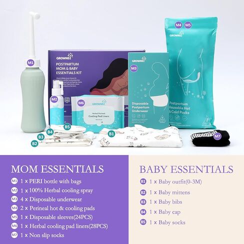 GROWNSY Postpartum Essentials Recovery Kit for Women After Birth, Postpartum Kit for Labor Delivery, Self-Absorbent Postpartum Disposable Underwear, Peri Bottle, Perineal Spray, Post Partum Ice Packs in Kuwait