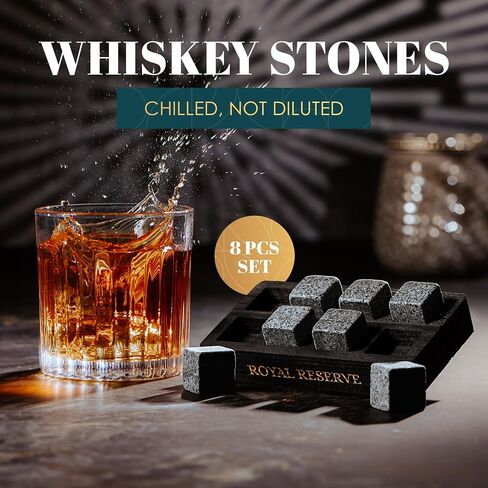 Whiskey Stones Gift Set by Royal Reserve – Artisan Crafted Reusable Chilling Rocks for Scotch Bourbon – Christmas Modern Stocking Stuffer for Men Husband Dad Boyfriend Guy in Saudi Arabia