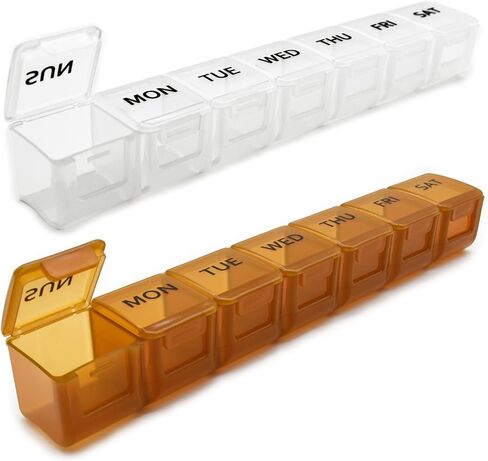 2 Pack Weekly Pill Organizer, Large 7 Day Pill Case, Daily Vitamin Case Medicine Box, AM/PM Pill Containers for Medicine Supplements Fish Oil（White & Black） in Kuwait
