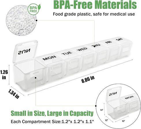 2 Pack Weekly Pill Organizer, Large 7 Day Pill Case, Daily Vitamin Case Medicine Box, AM/PM Pill Containers for Medicine Supplements Fish Oil（White & Black） in Kuwait