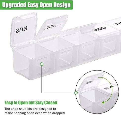 2 Pack Weekly Pill Organizer, Large 7 Day Pill Case, Daily Vitamin Case Medicine Box, AM/PM Pill Containers for Medicine Supplements Fish Oil（White & Black） in Kuwait