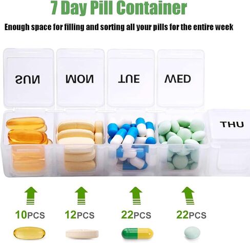 2 Pack Weekly Pill Organizer, Large 7 Day Pill Case, Daily Vitamin Case Medicine Box, AM/PM Pill Containers for Medicine Supplements Fish Oil（White & Black） in Kuwait