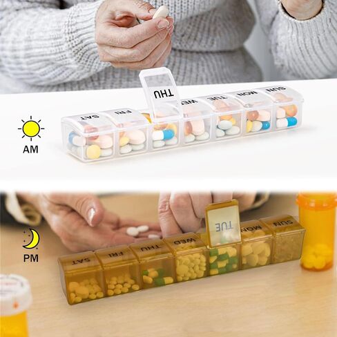 2 Pack Weekly Pill Organizer, Large 7 Day Pill Case, Daily Vitamin Case Medicine Box, AM/PM Pill Containers for Medicine Supplements Fish Oil（White & Black） in Kuwait