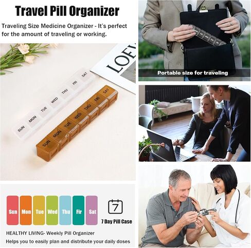 2 Pack Weekly Pill Organizer, Large 7 Day Pill Case, Daily Vitamin Case Medicine Box, AM/PM Pill Containers for Medicine Supplements Fish Oil（White & Black） in Kuwait