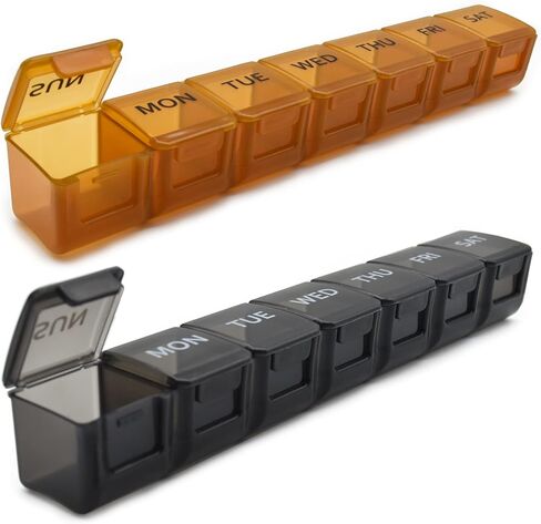 2 Pack Weekly Pill Organizer, Large 7 Day Pill Case, Daily Vitamin Case Medicine Box, AM/PM Pill Containers for Medicine Supplements Fish Oil（White & Black） in Kuwait